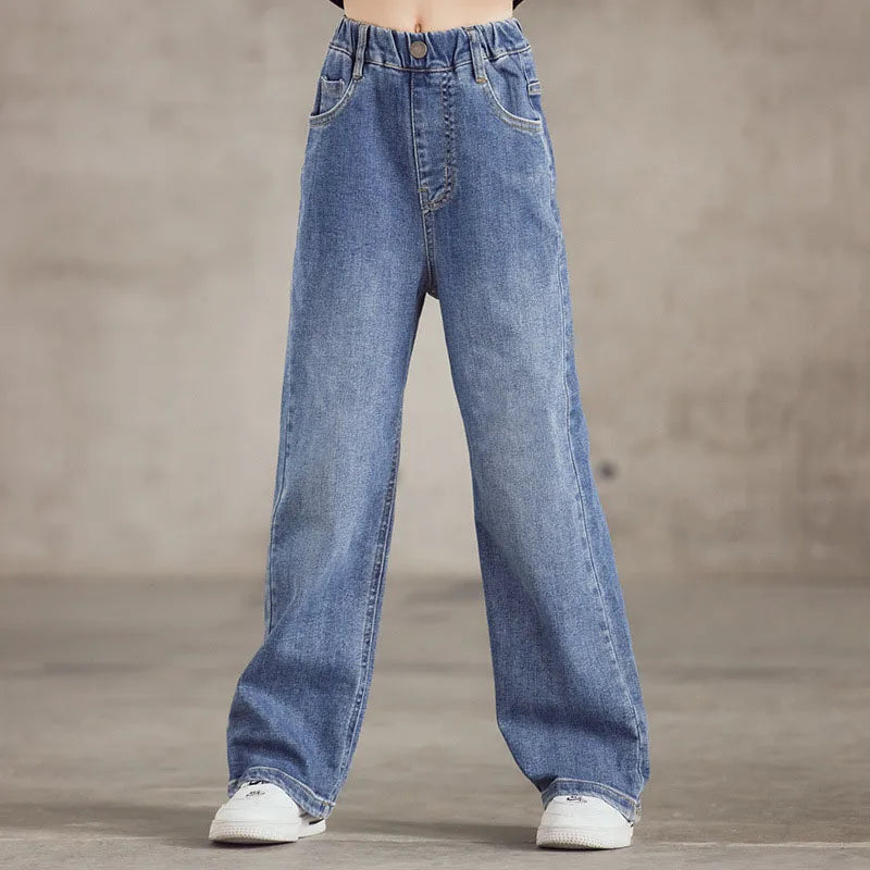 Spring Kids Jeans | Girls Solid Color Loose Wide Leg Pants | Ages 3-9 | USA