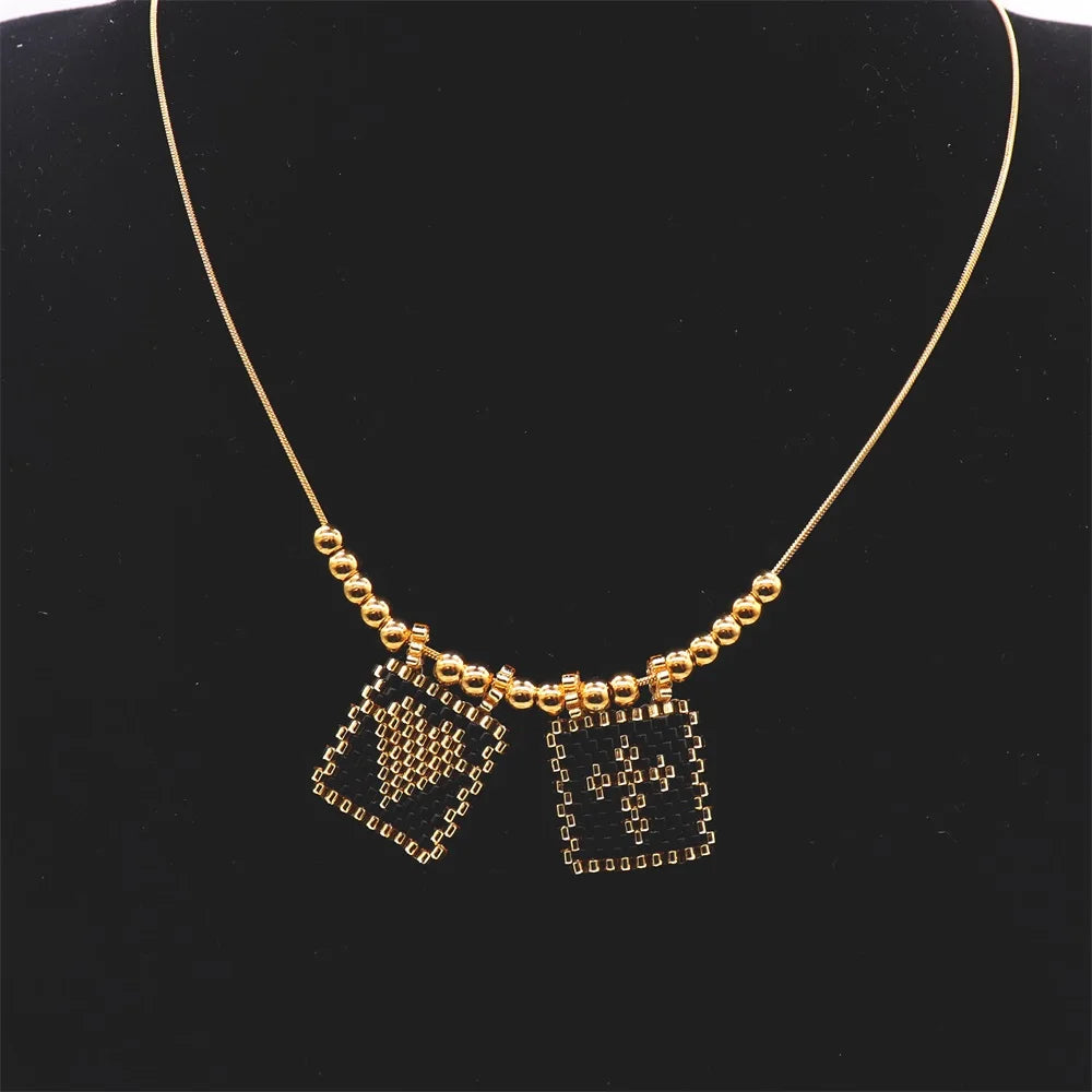 ZHONGVI Miyuki Heart Cross Pendant Necklace | Gold Plated Steel | Worldwide Shipping