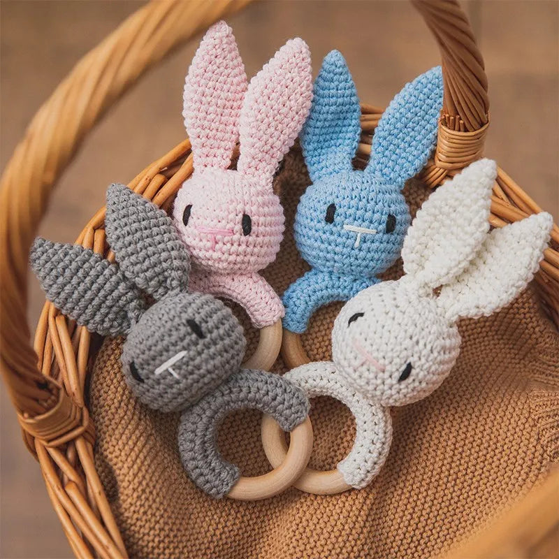 Wooden Elephant Rattle Teether | Crochet Baby Toy Montessori | USA Australia