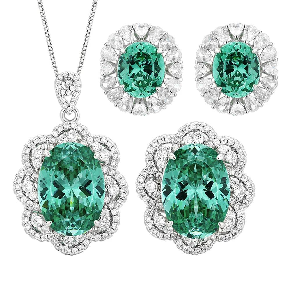 Sparkling Green Tourmaline Pendant Necklace Earrings Ring for Women Gemstone Cocktail Party Fine Jewelry Sets Anniversary Gift