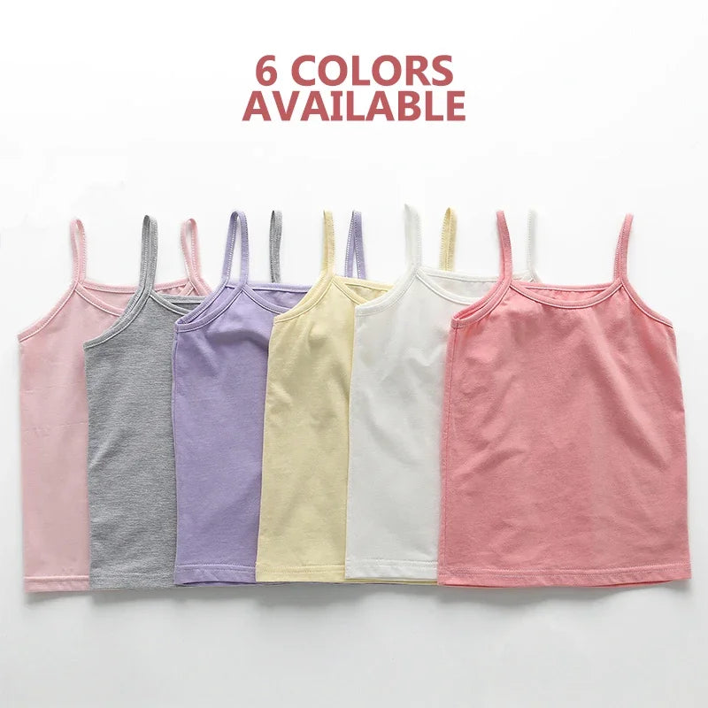 2025 Summer Cotton Girls Tanks Top Breathable Underwears Children Camisoles Kids Solid Color Undershirt Sleeveless Vest Age 3-8
