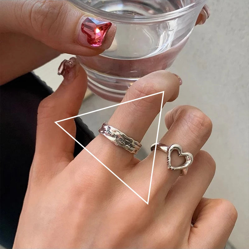 Sterling Silver Flower Bow Ring - Love Combination Adjustable Design