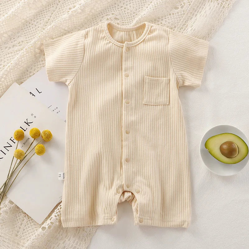 Organic Cotton Baby Romper - Unisex Short Sleeve Summer Bodysuit