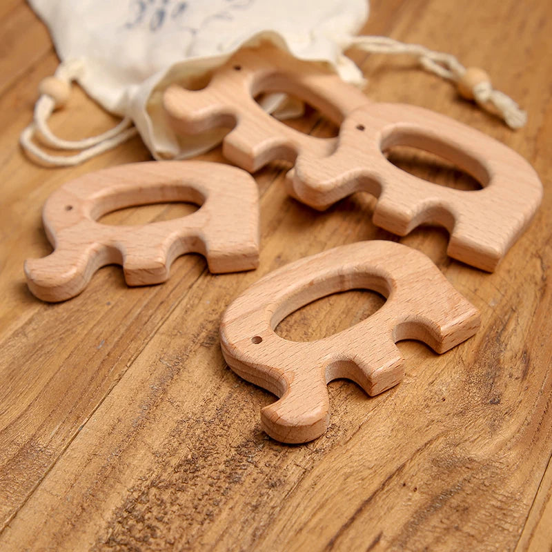 5-Pack Wooden Teether Set | BPA Free Animal Shapes | Hedgehog & Bird | USA
