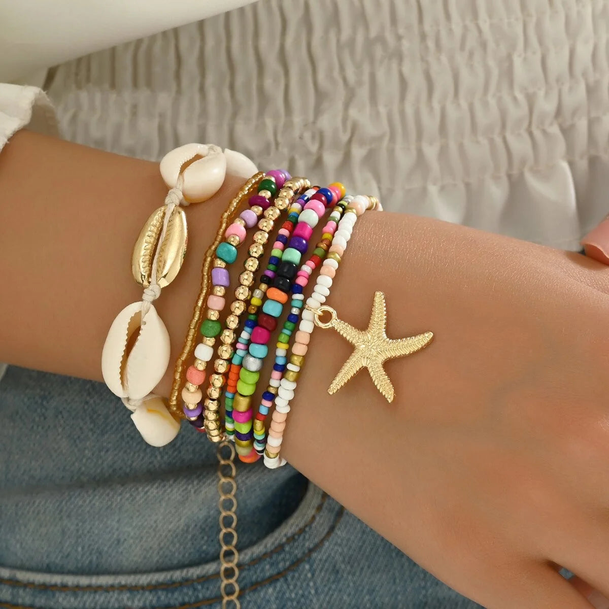 7-Piece Beach Bracelet Set | Shell Starfish Bohemian Stack | Women | USA