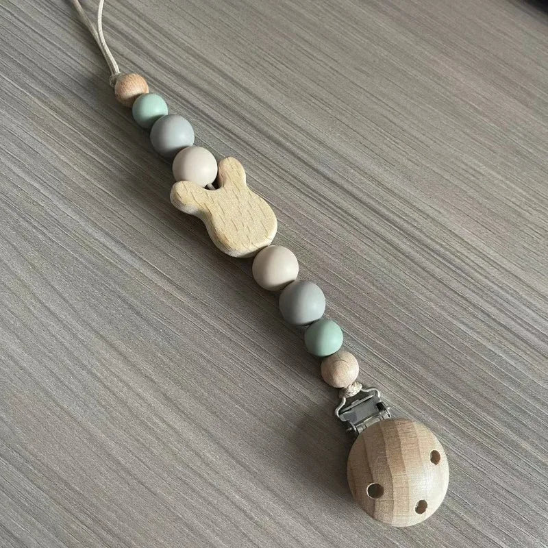 Custom Name Wooden Pacifier Chain | Silicone Bead Dummy Holder | USA Australia