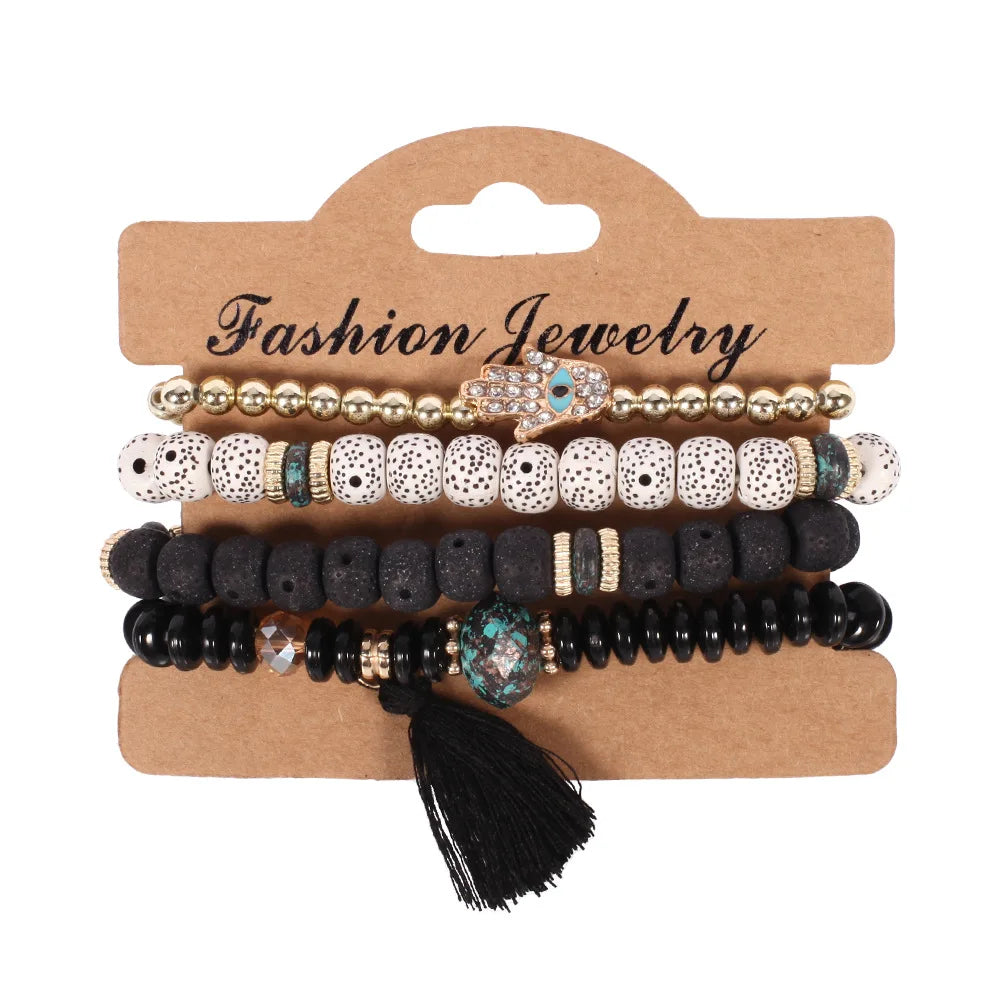 Bohemian Beaded Bracelet Set | Colorful Handmade Layered Bangles | USA Australia