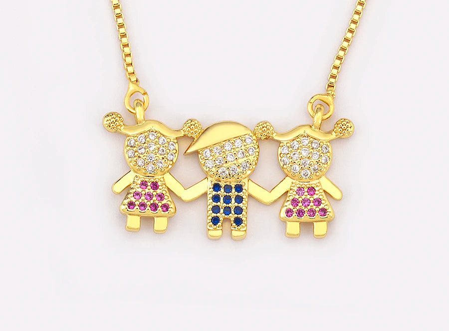 Nidin Gold Plated Family Pendant Necklace | AAA CZ Crystal Kids Jewelry | USA