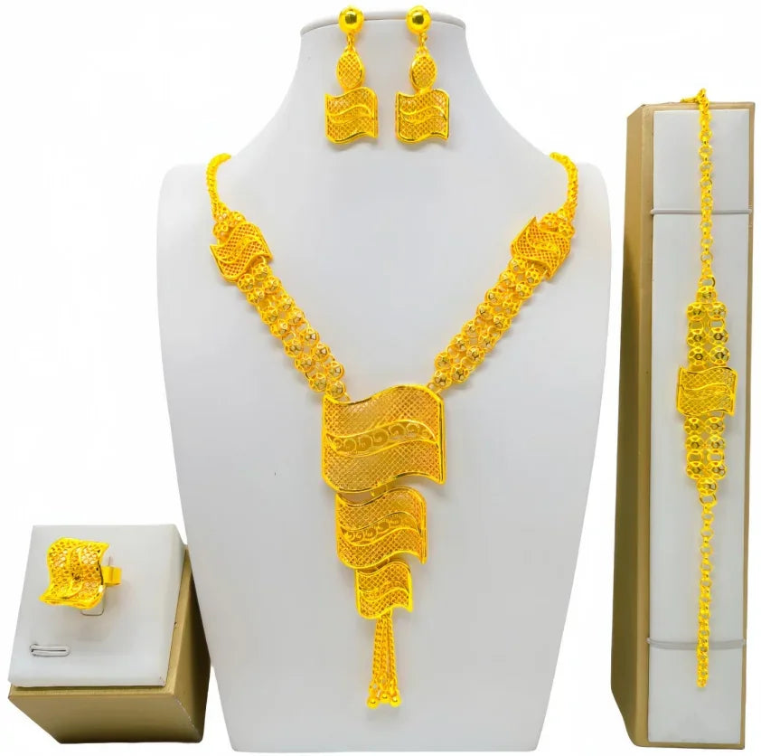 Luxury Dubai Gold Wedding Jewelry Set | African Bridal Gift 4-Piece | USA Australia