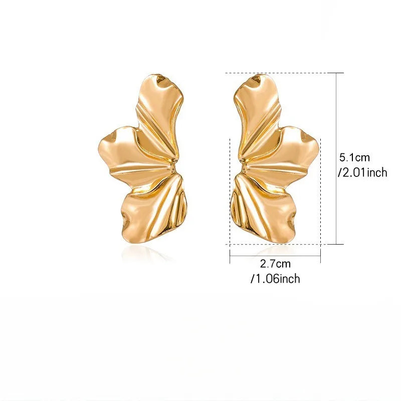 Half Flower Stud Earrings - Gold Minimalist Irregular Petal Design