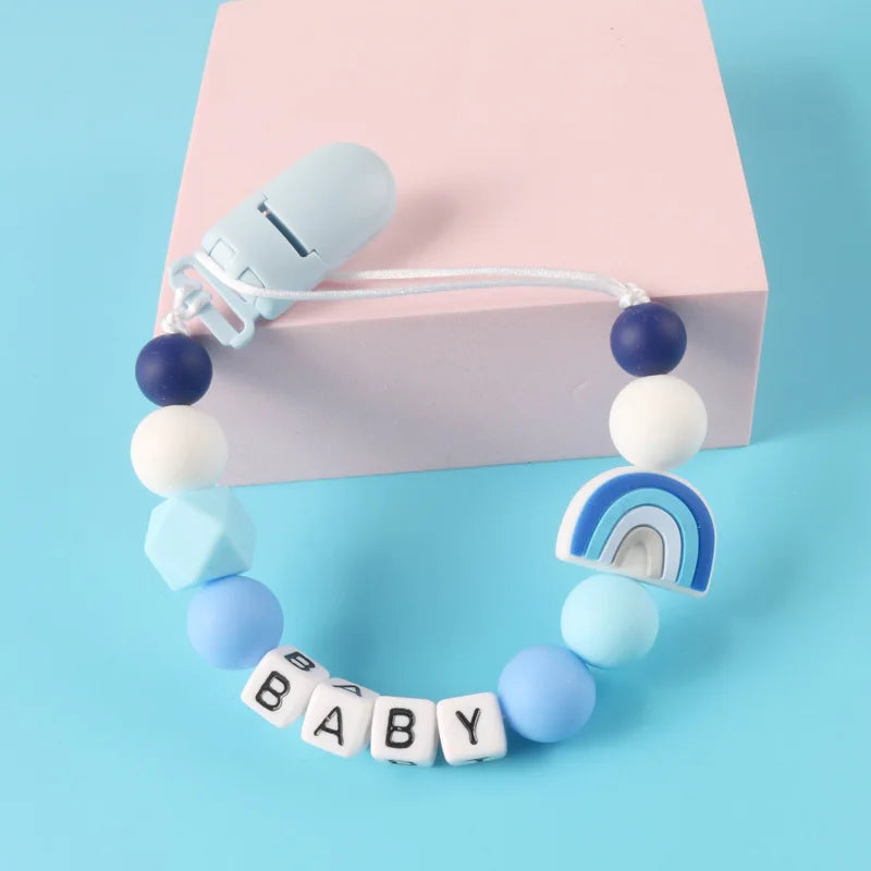 Custom Name Pacifier Holder Chain | Wooden Clip Silicone Teether | USA Australia