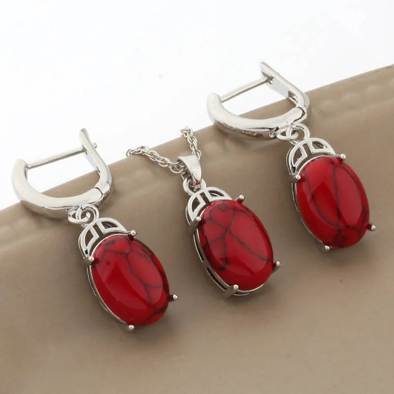 Luxury 585 Rose Gold Color Wedding Jewelry Sets Natural Stone Jewelry Set High Quality Dangle Earring Necklace Sets Gifts