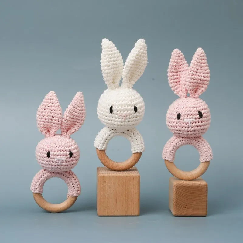 Wooden Elephant Rattle Teether | Crochet Baby Toy Montessori | USA Australia