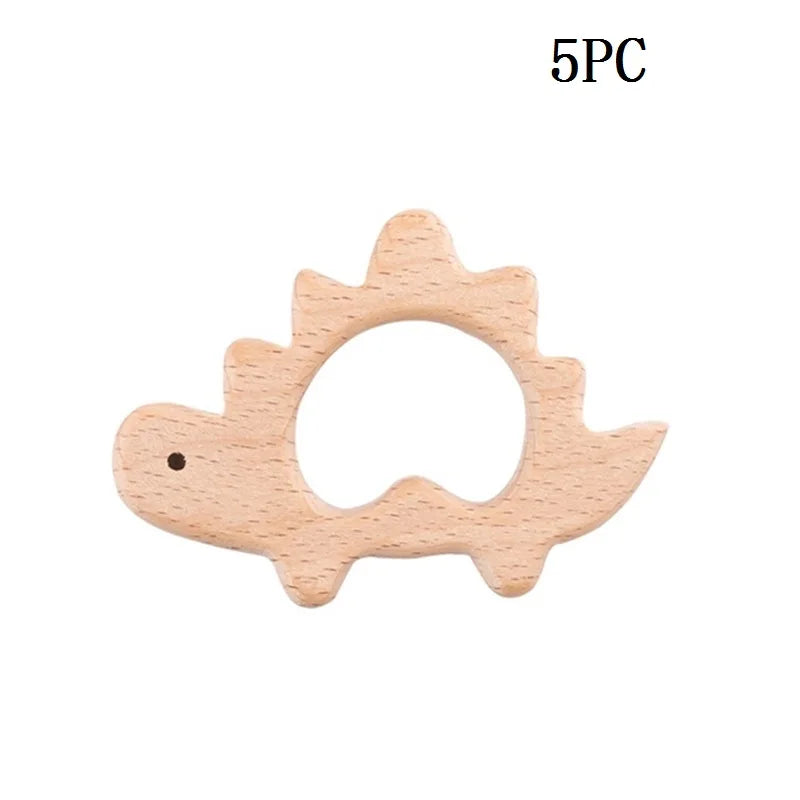 5-Pack Wooden Teether Set | BPA Free Animal Shapes | Hedgehog & Bird | USA