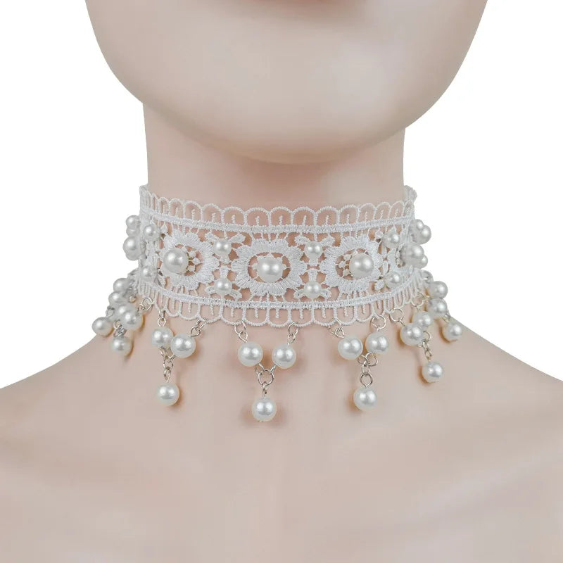 White Pearl Lace Necklace & Earrings Set | Lolita Fashion Accessories