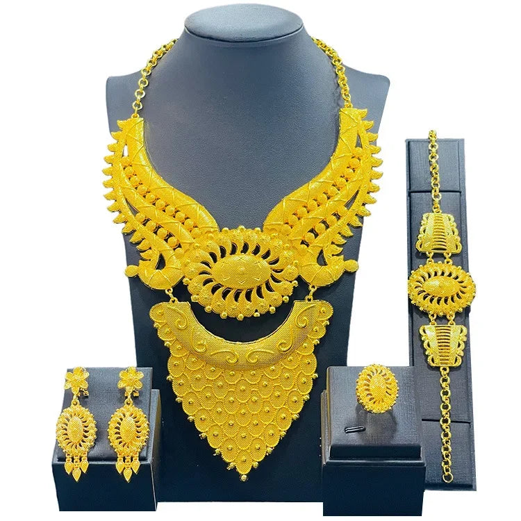 Luxury Dubai Gold Wedding Jewelry Set | African Bridal Gift 4-Piece | USA Australia