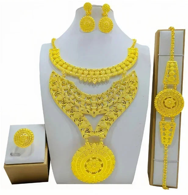 Luxury Dubai Gold Wedding Jewelry Set | African Bridal Gift 4-Piece | USA Australia