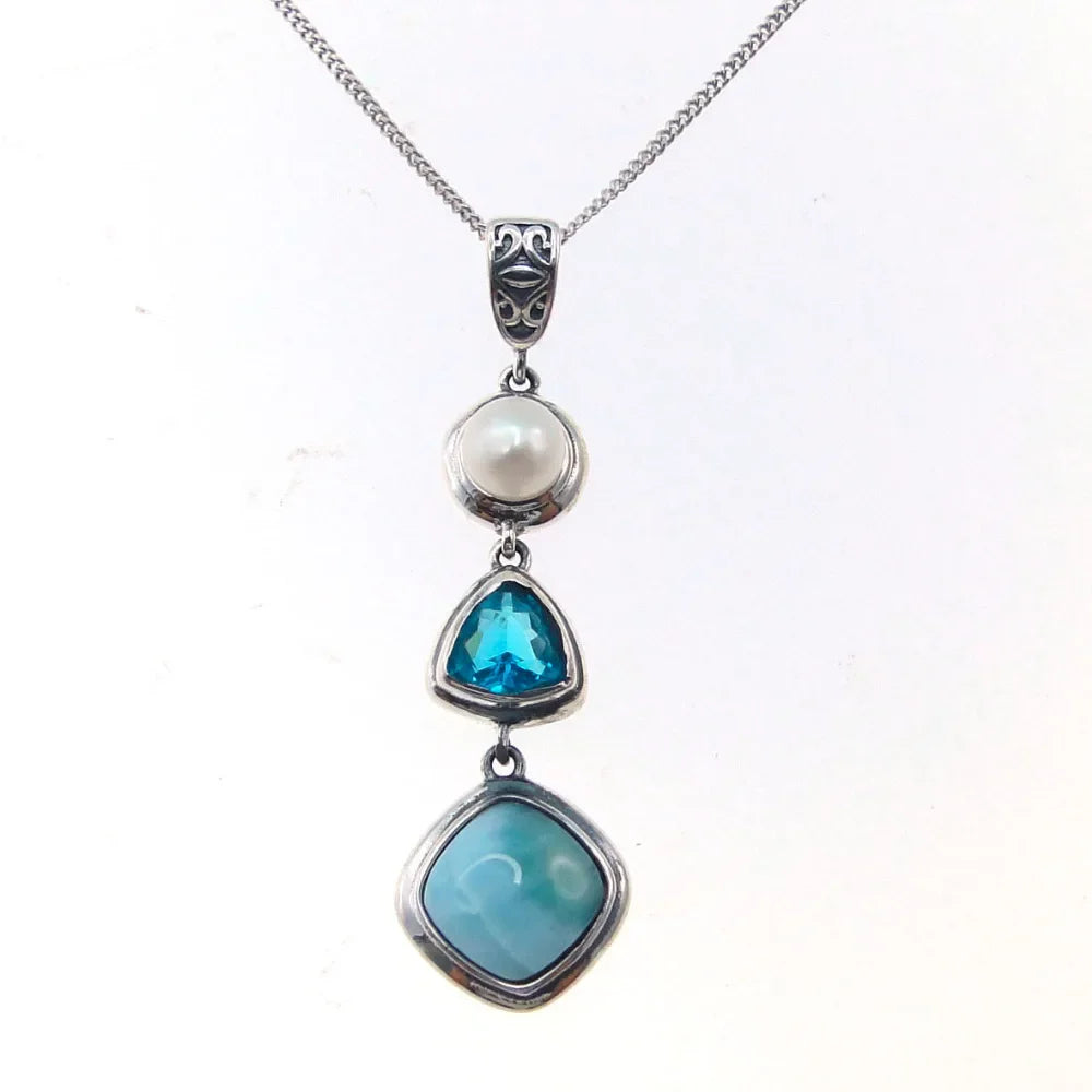 1 Pcs Silver Color Handmade Necklace Pendant Unique Beautiful Blue Natural Sea Pattern And Pearl Pendants Jewelry