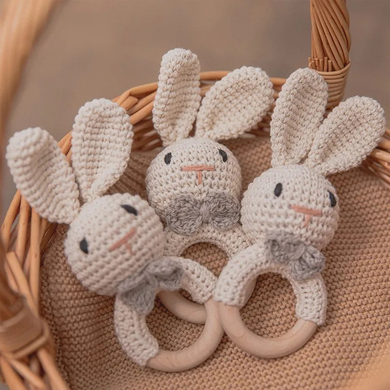 Wooden Elephant Rattle Teether | Crochet Baby Toy Montessori | USA Australia