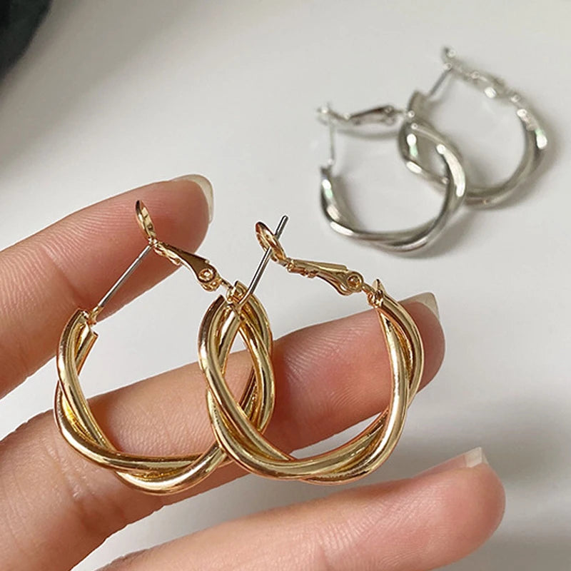 Twisted Weaving Metal Hoop Earrings - Vintage Geometric Statement