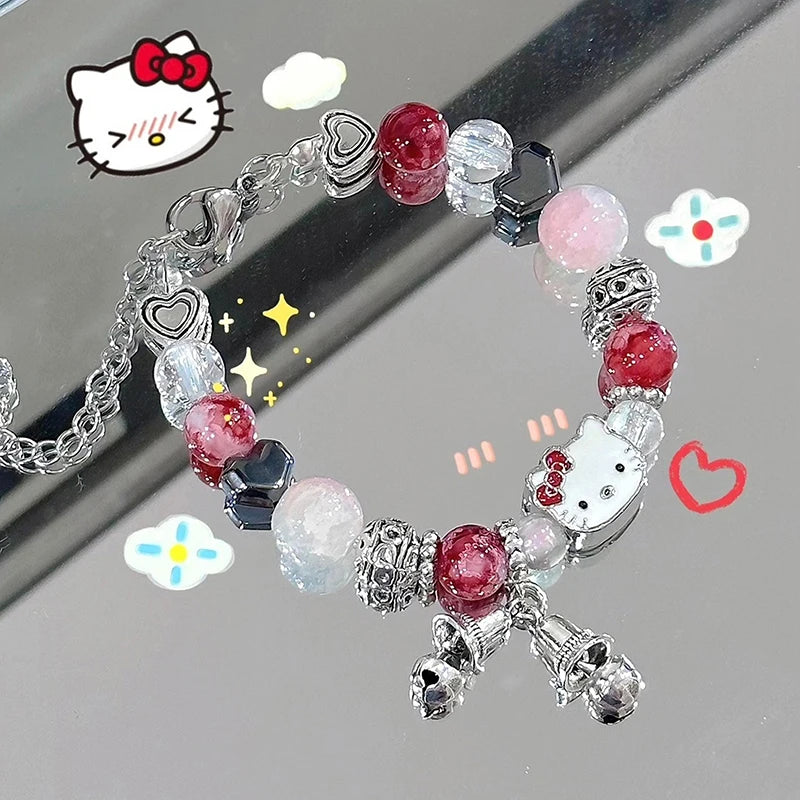 Hello Kitty Sanrio Bracelet | Cute Bell Beaded Charm | Women's Fashion | USA