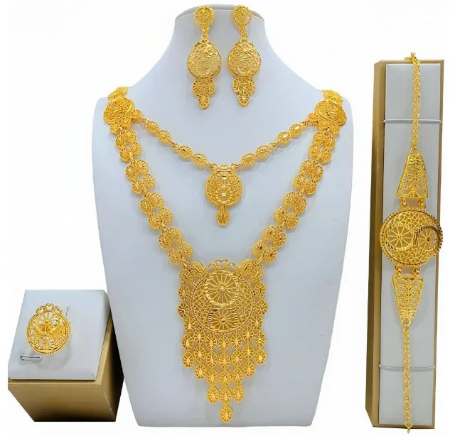 Luxury Dubai Gold Wedding Jewelry Set | African Bridal Gift 4-Piece | USA Australia