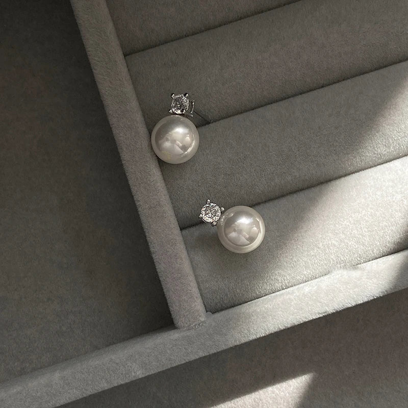 Classic Pearl Pendant Stud Earrings - Elegant Drop Earrings for Women