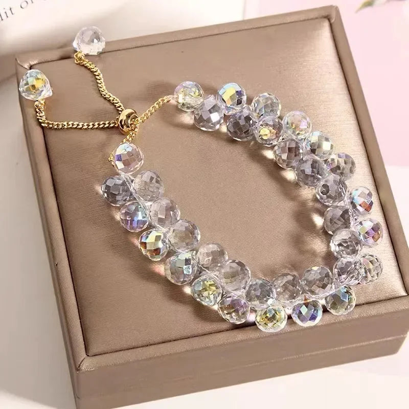 Transparent Crystal Bracelet for Kids | Shiny Stone Beads Elastic Bangle | USA