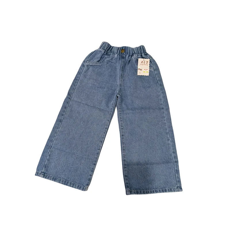 Spring Kids Jeans | Girls Solid Color Loose Wide Leg Pants | Ages 3-9 | USA