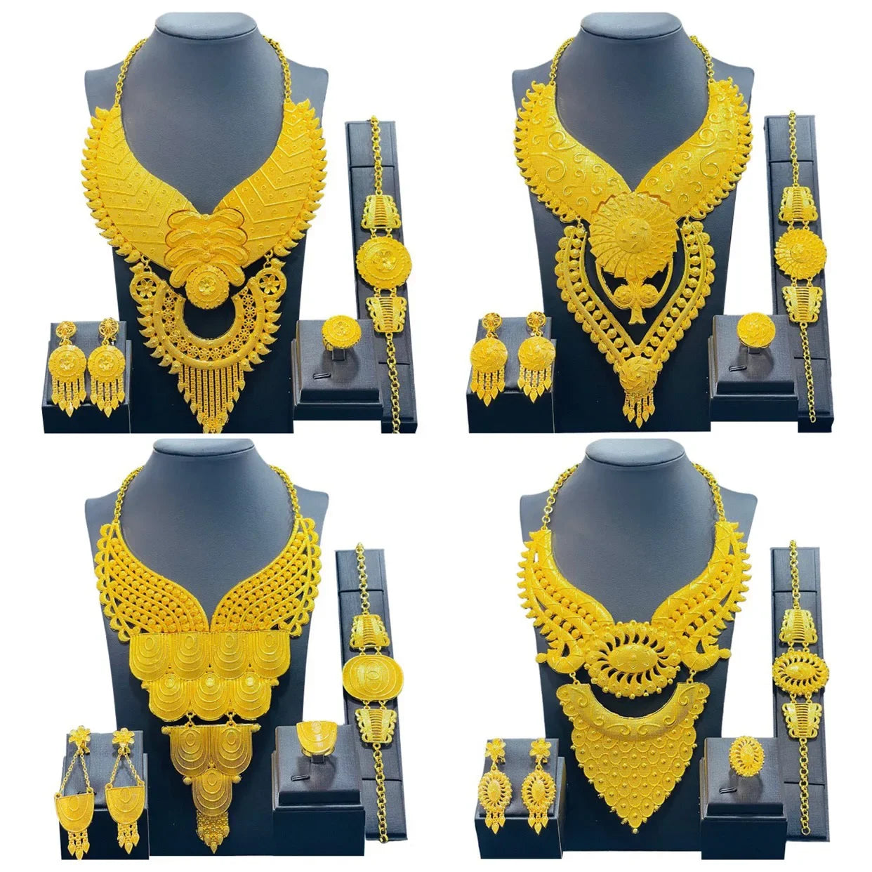 Luxury Dubai Gold Wedding Jewelry Set | African Bridal Gift 4-Piece | USA Australia