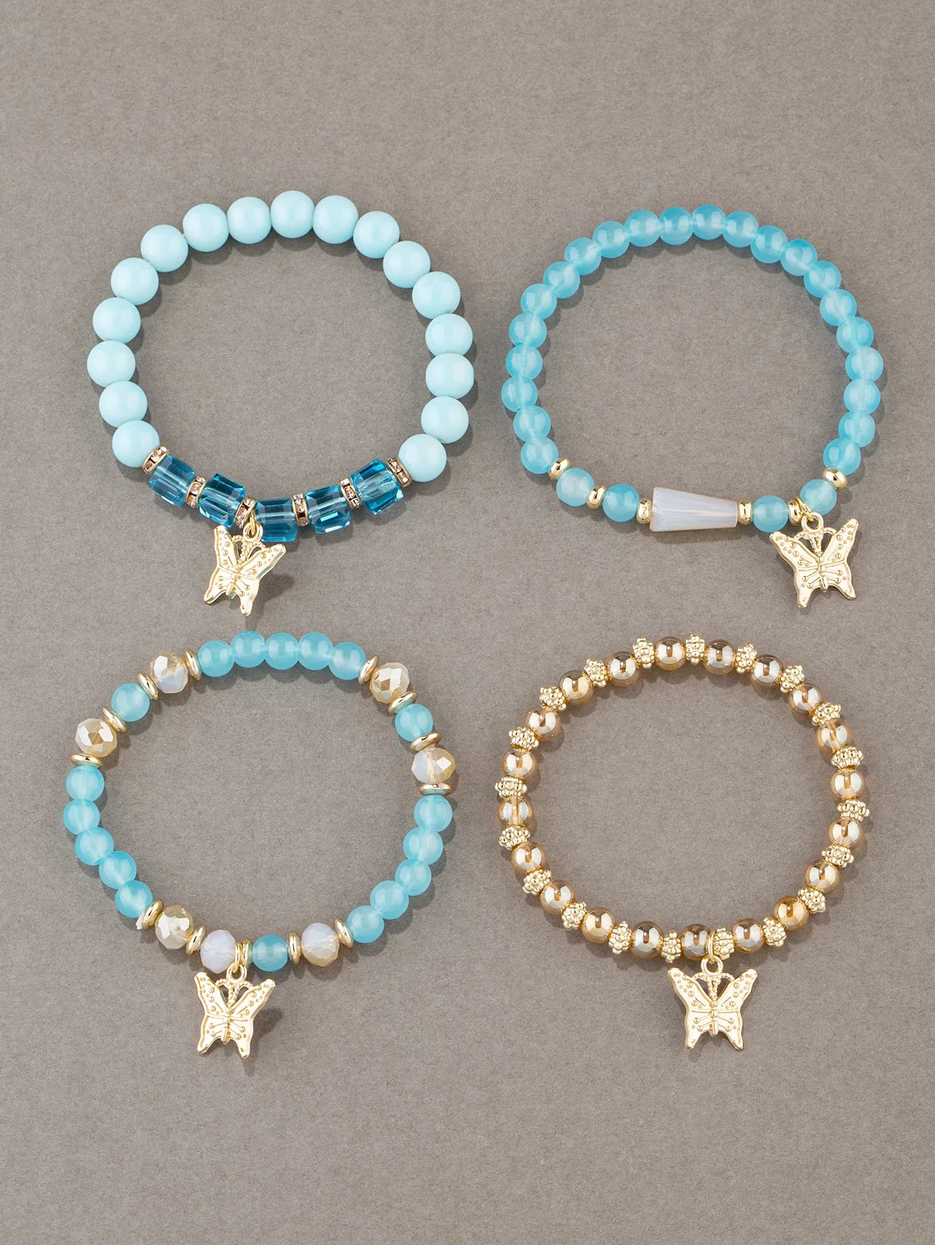 Butterfly Beaded Bracelet Set | 4 Piece Pink Bohemian Stack | USA Australia