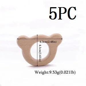 5-Pack Wooden Teether Set | BPA Free Animal Shapes | Hedgehog & Bird | USA