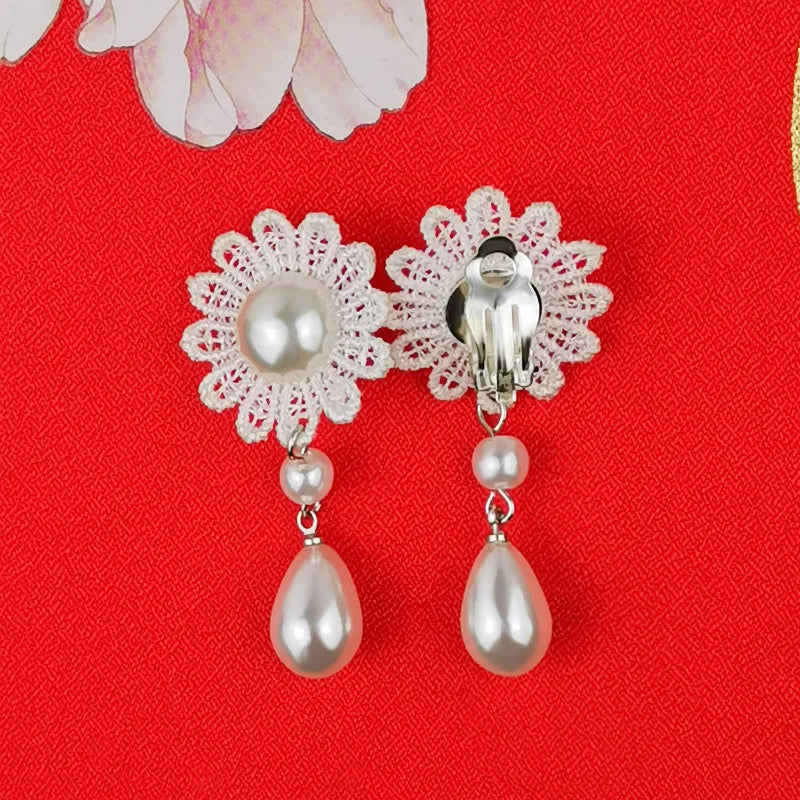 White Pearl Lace Necklace & Earrings Set | Lolita Fashion Accessories