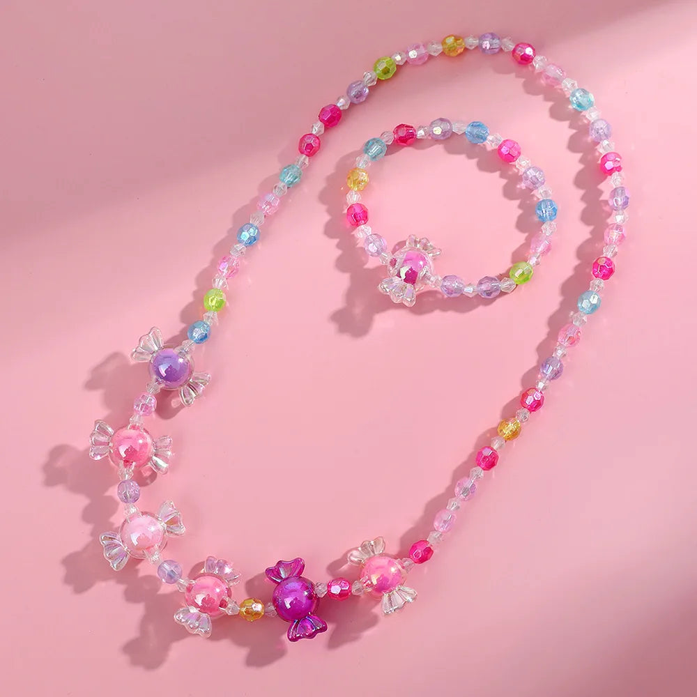 DIY Candy Bead Necklace Bracelet Set for Girls | Colorful Kids Jewelry | Ships USA & Australia