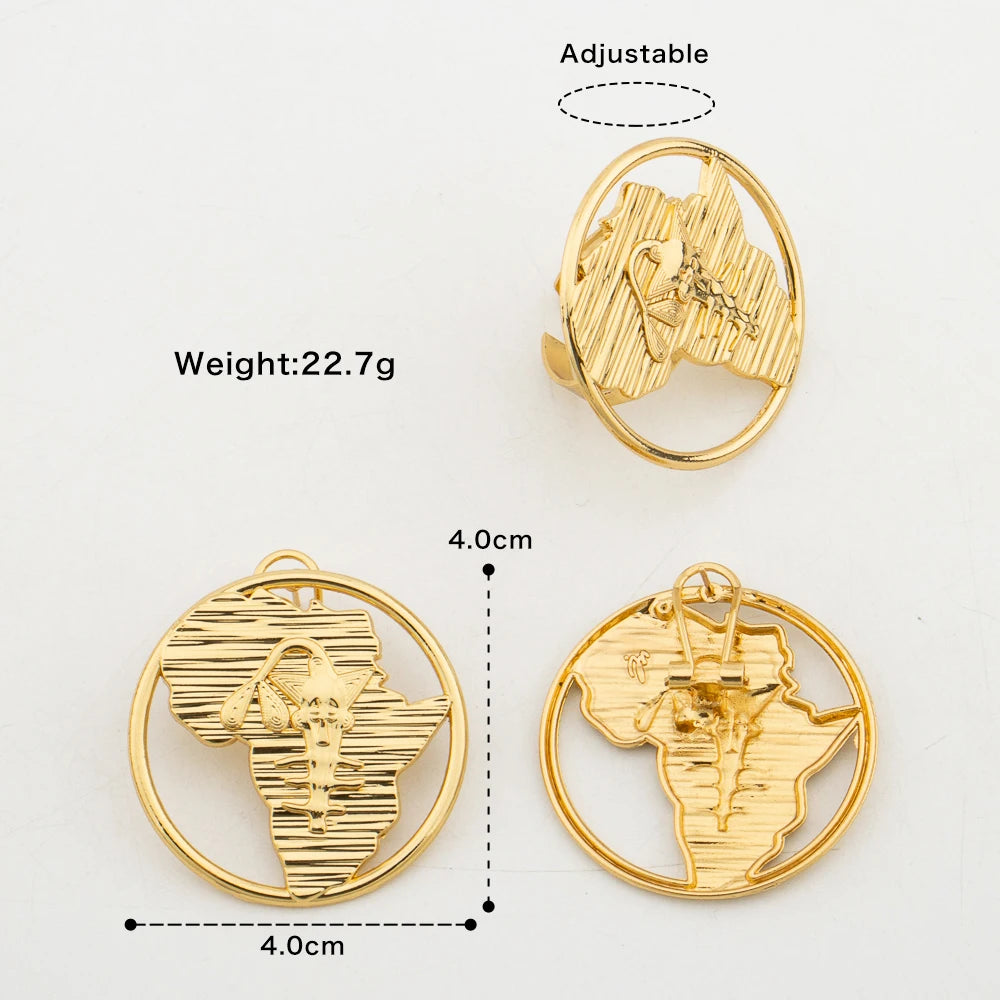 4sets Earrings with Ring Luxury Dubai African Gold Color Jewelry Sets for Women Weddings Bride Party Geometry Jewellry Accessory