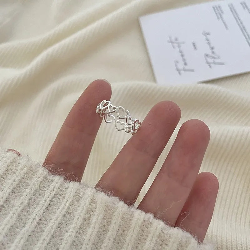 Sterling Silver Flower Bow Ring - Love Combination Adjustable Design