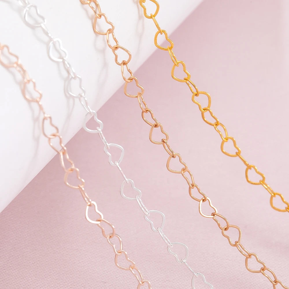 5Meters 1Meter 3mm Necklace Love Heart Chain Silver Gold Copper Link Chains Bracelet for Jewelry Making DIY Components Handmade