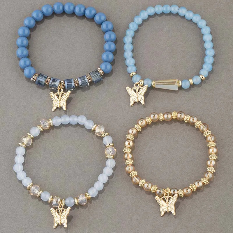 Butterfly Beaded Bracelet Set | 4 Piece Pink Bohemian Stack | USA Australia