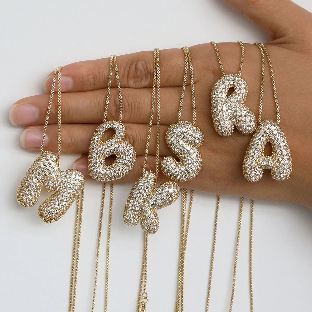 Personalized Initial Letter Necklace | Sparkly CZ Zircon Pendant | USA Australia