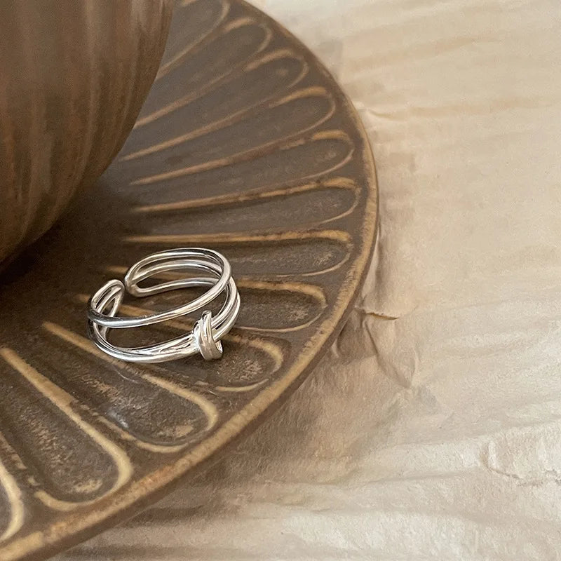 Sterling Silver Flower Bow Ring - Love Combination Adjustable Design