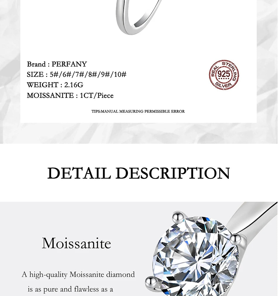 Moissanite Engagement Ring | 925 Sterling Silver | 0.5/1/2CT Options | USA