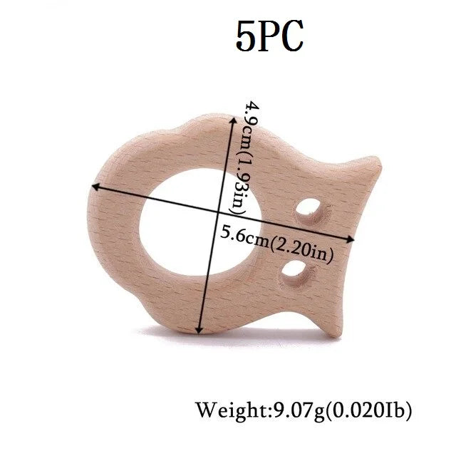 5-Pack Wooden Teether Set | BPA Free Animal Shapes | Hedgehog & Bird | USA