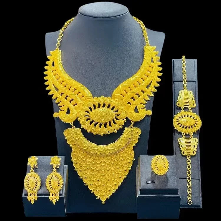 Luxury Dubai Gold Wedding Jewelry Set | African Bridal Gift 4-Piece | USA Australia