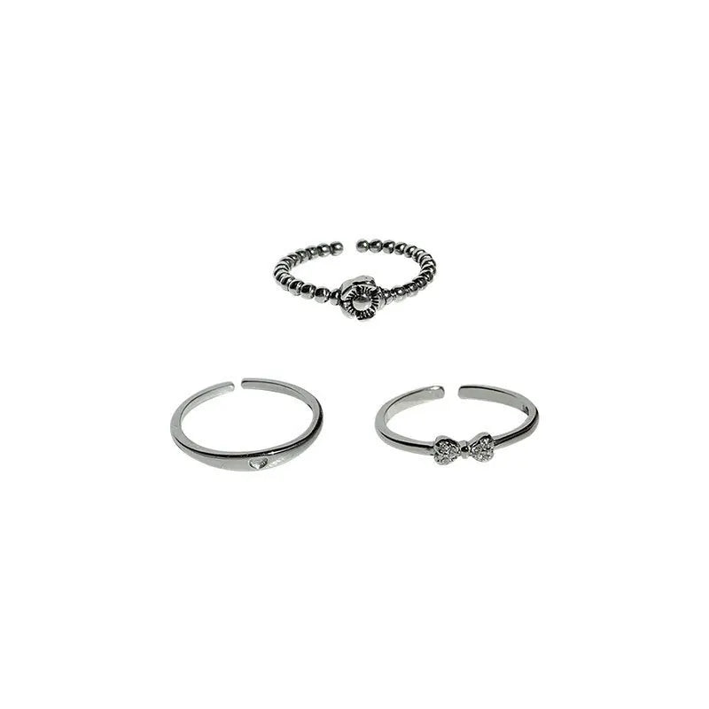 Sterling Silver Flower Bow Ring - Love Combination Adjustable Design