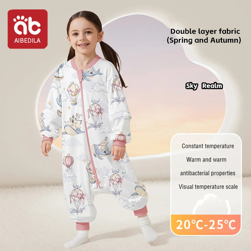 AIBEDILA Kids Onesie Boys Girls Long Sleeve Bamboo Cotton Pajamas Children Winter Cartoon Pyjama Baby Sleepwear Sleeping Bag