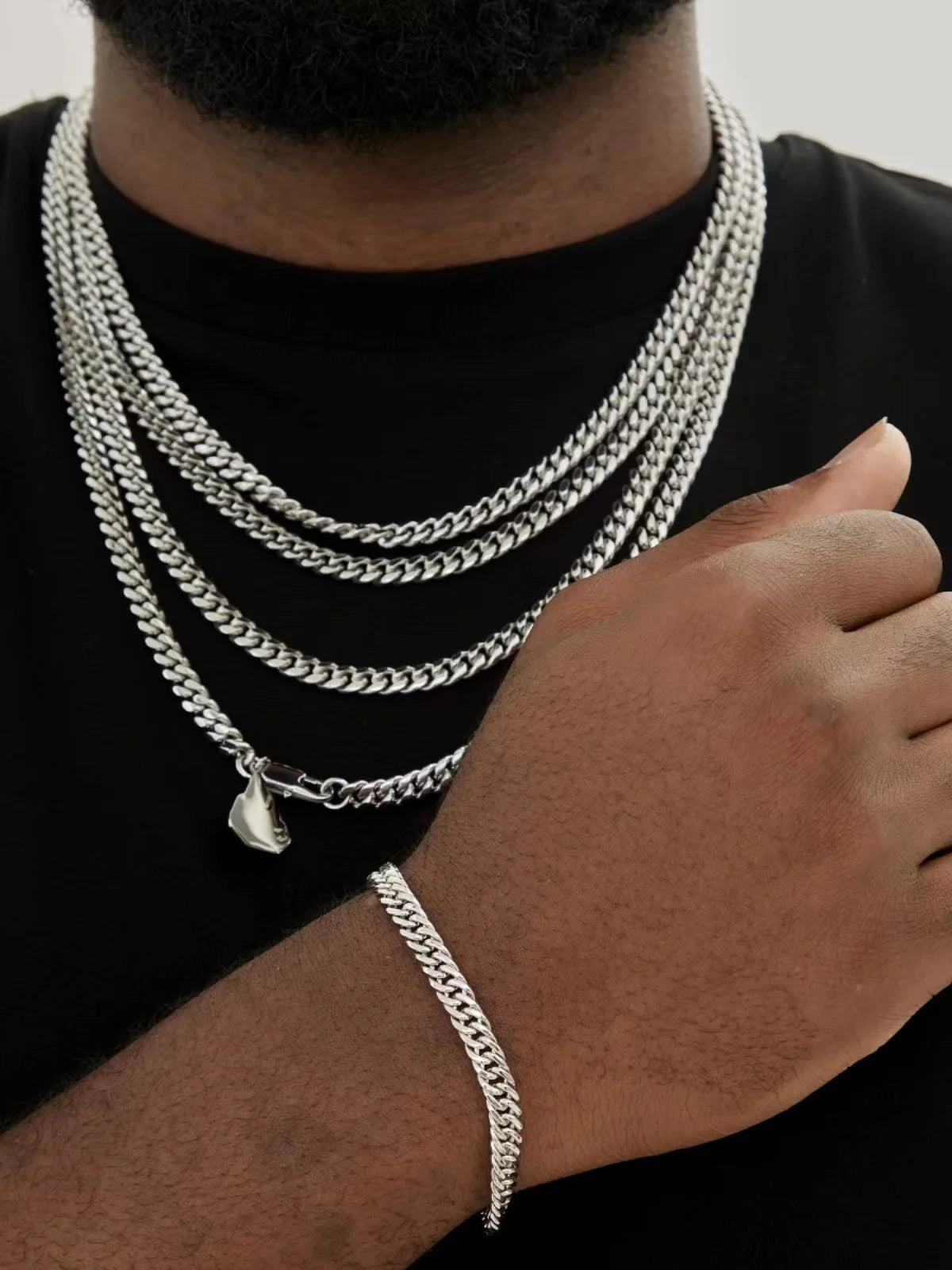 Stainless Steel NK Chain Bracelet | Silver Hip Hop Style | Women Men | USA