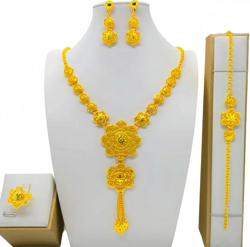 Luxury Dubai Gold Wedding Jewelry Set | African Bridal Gift 4-Piece | USA Australia
