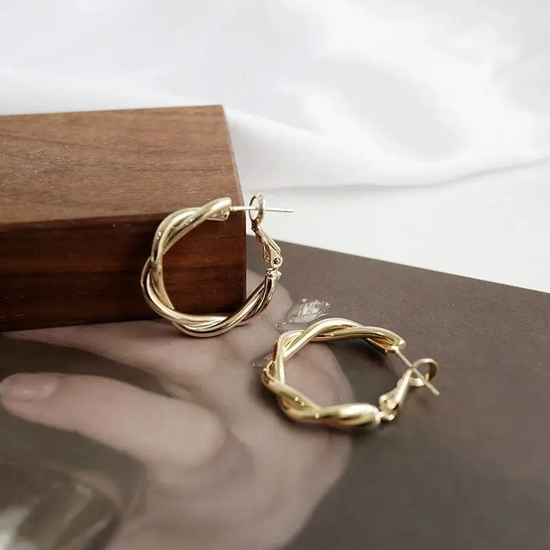 Twisted Weaving Metal Hoop Earrings - Vintage Geometric Statement
