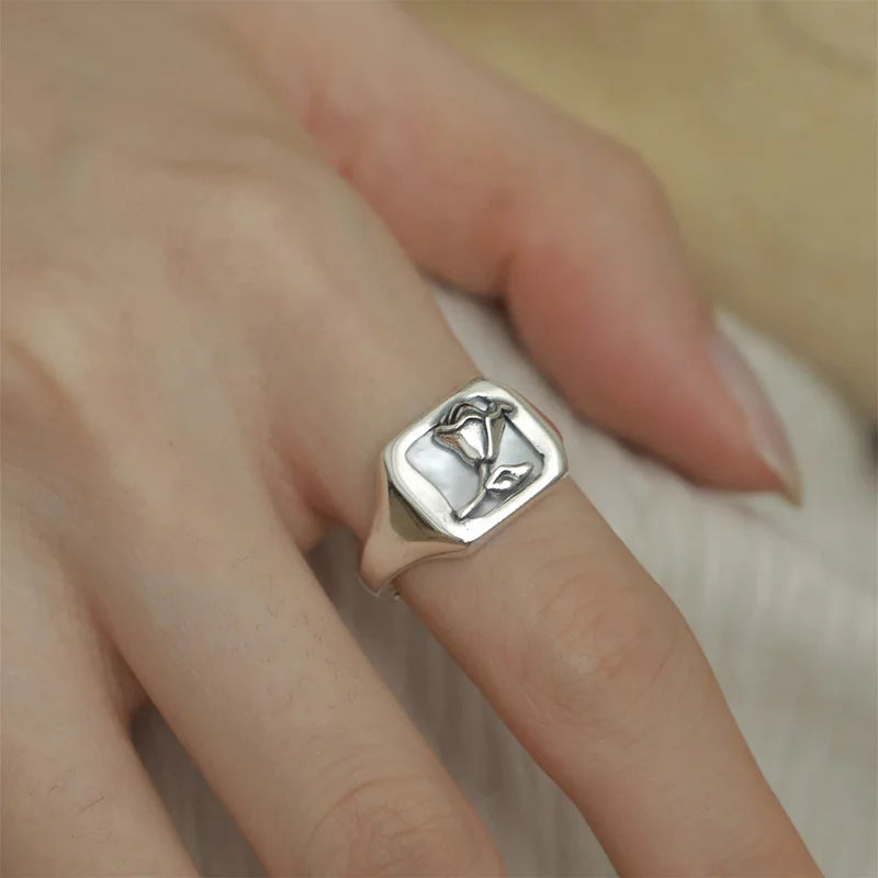 Sterling Silver Flower Bow Ring - Love Combination Adjustable Design