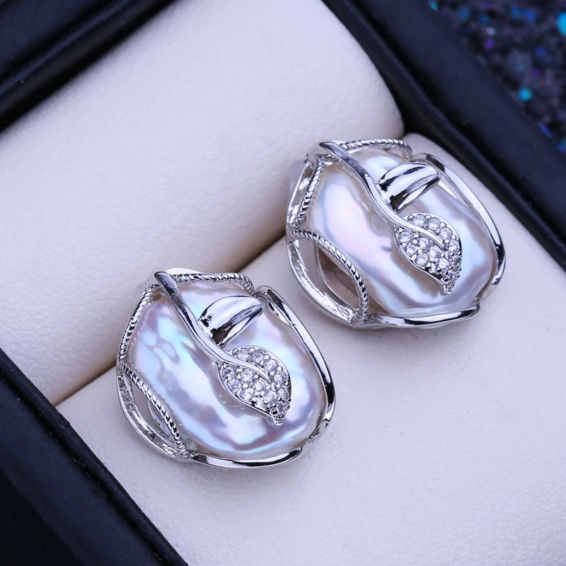 FENASY 925 Sterling Silver Jewelry Sets Big Baroque Natural Pearl Stud Earrings Custom Luxury Necklaces Rings For Women